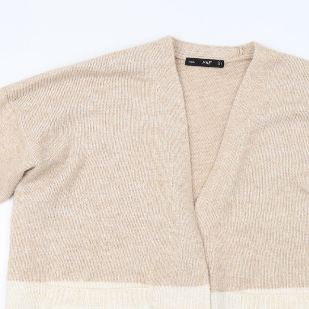 F&F Womens Beige Striped  Cardigan Jumper Size M