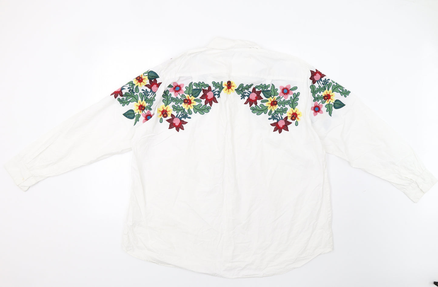 Zara Womens White Floral  Basic Button-Up Size XL