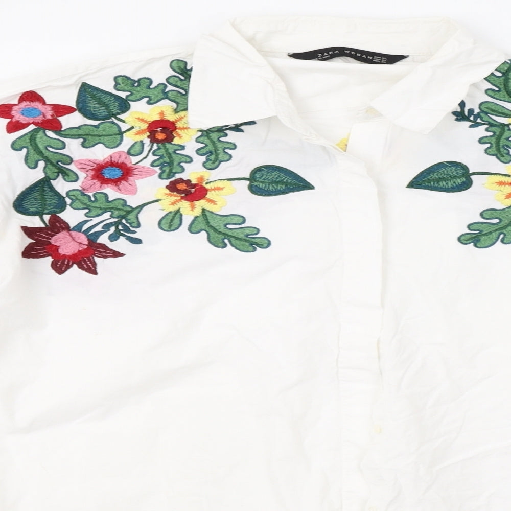 Zara Womens White Floral  Basic Button-Up Size XL