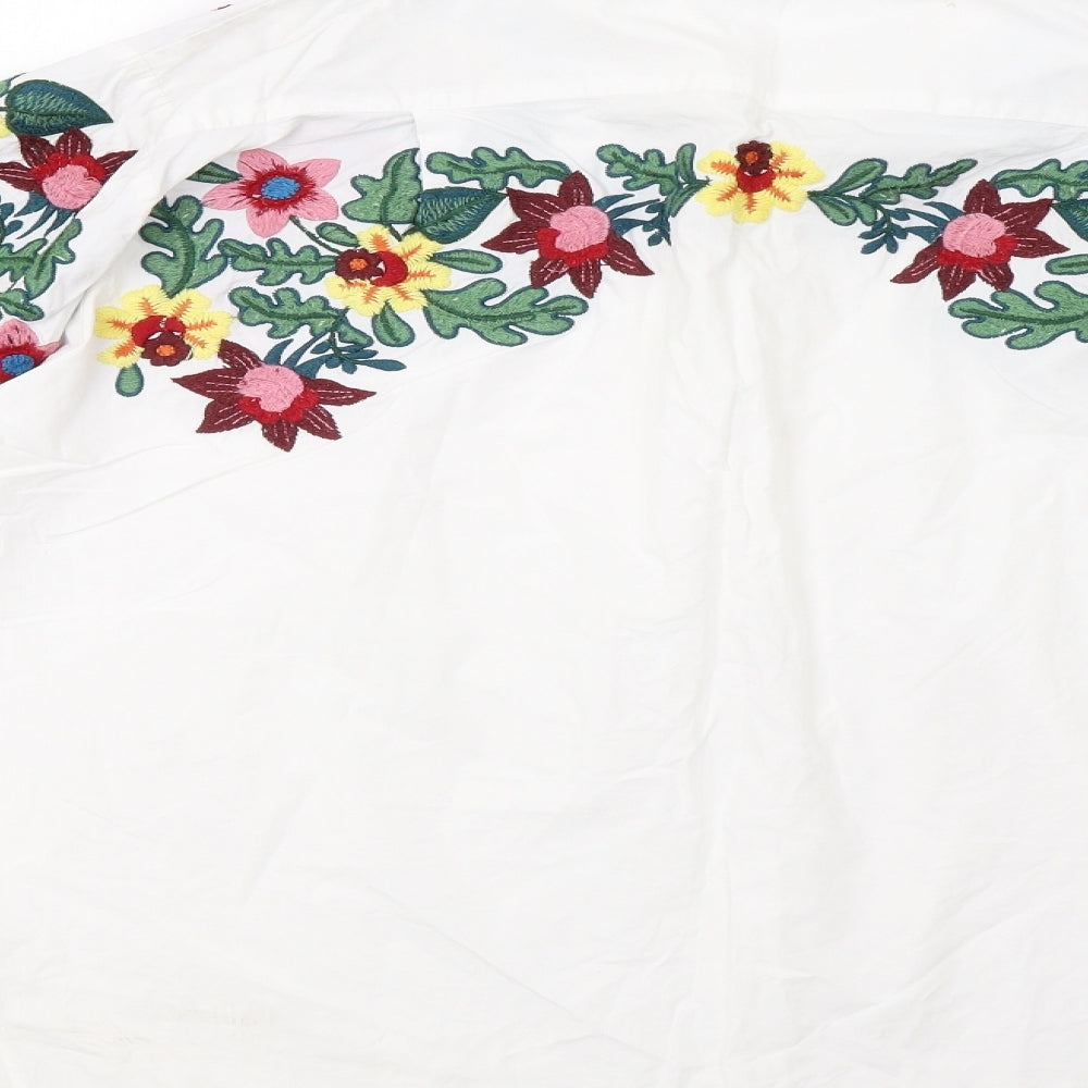 Zara Womens White Floral  Basic Button-Up Size XL