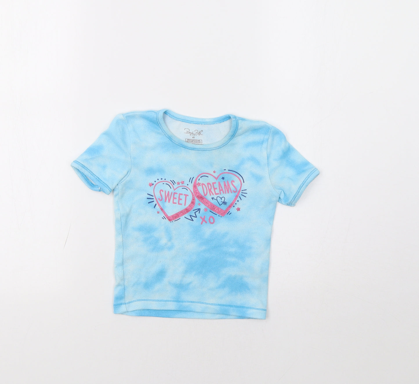 Rene Rofe Girls Blue Batik  Basic T-Shirt Size 4 Years  - Heart