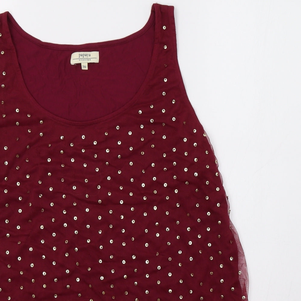 Papaya Womens Purple   Basic Tank Size 16  - Sequinned