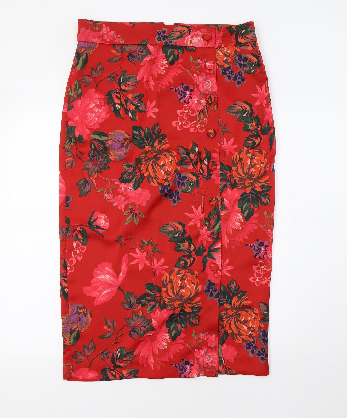 Zara Womens Red Floral  Straight & Pencil Skirt Size L
