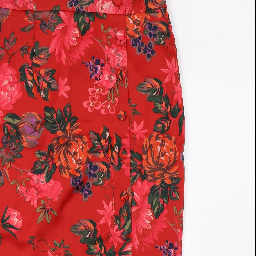 Zara Womens Red Floral  Straight & Pencil Skirt Size L