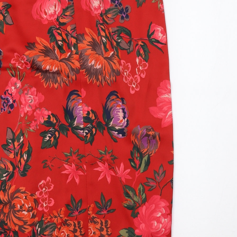 Zara Womens Red Floral  Straight & Pencil Skirt Size L