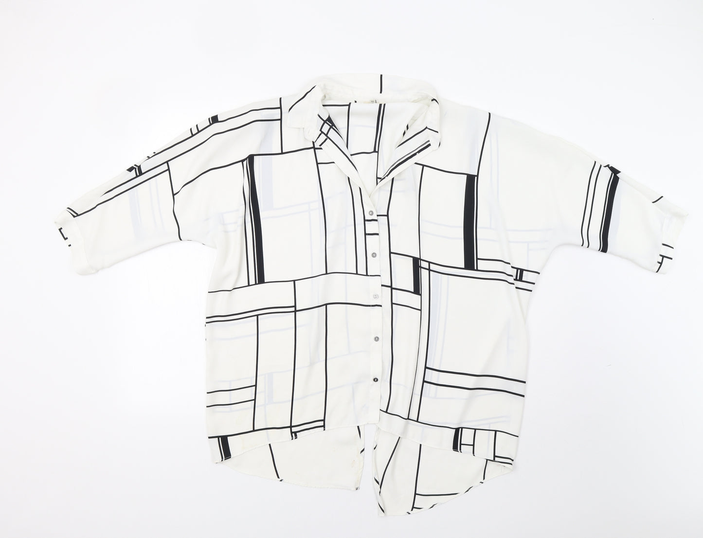 River Island Womens White Geometric  Tunic Button-Up Size 10