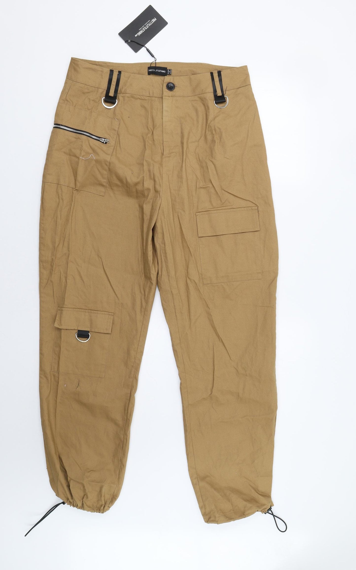 PRETTYLITTLETHING Womens Brown   Cargo Trousers Size 14 L30 in