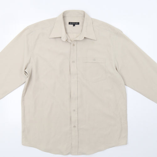 Avenue Mens Beige Striped   Button-Up Size L