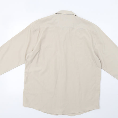 Avenue Mens Beige Striped   Button-Up Size L
