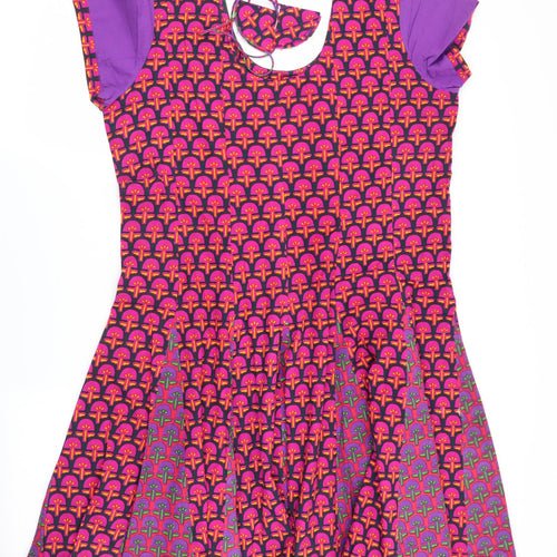 Haute Curry Womens Pink Floral  Fit & Flare  Size L  - neck tie detail