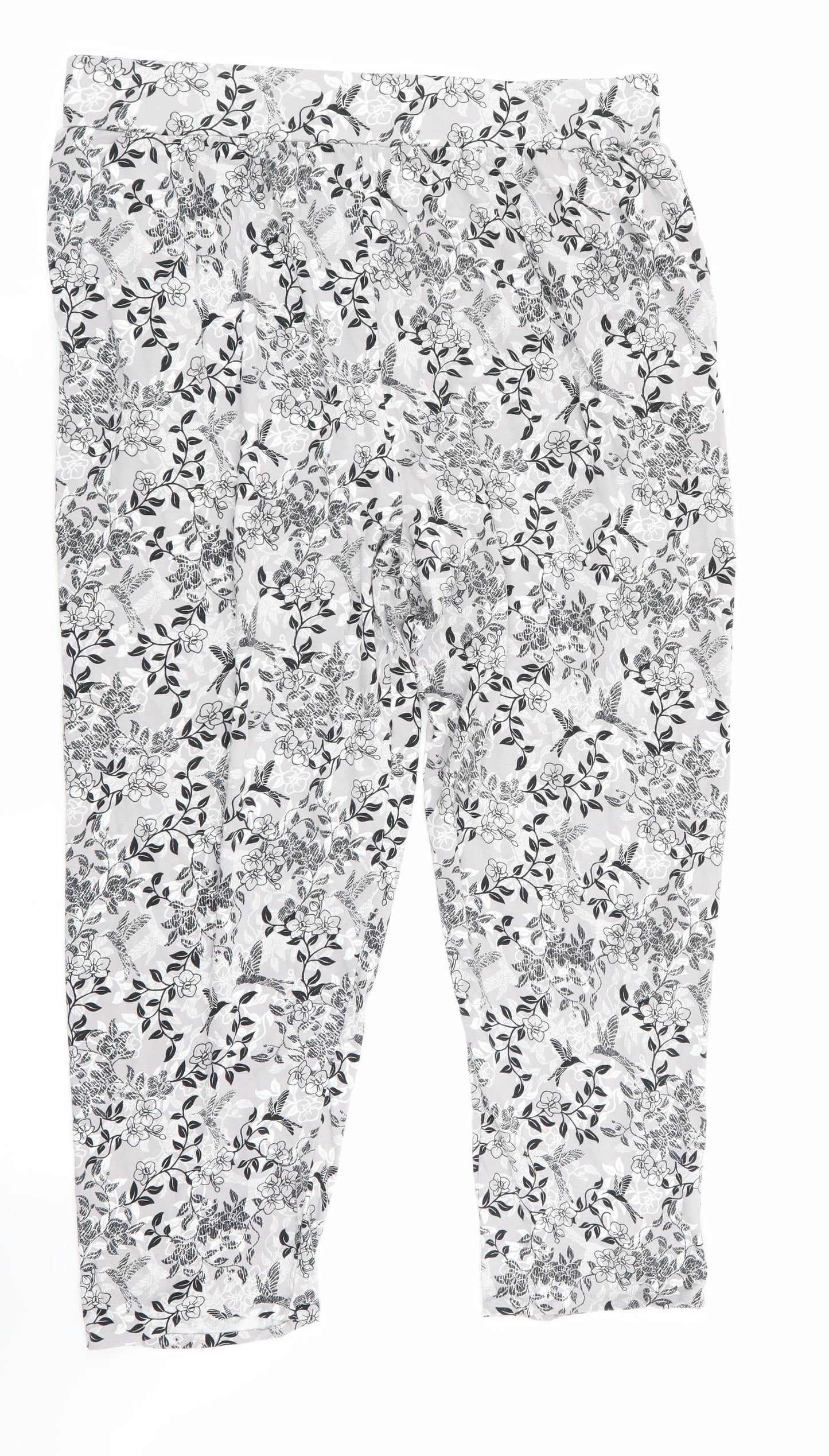 M&Co Womens Grey Floral  Bloomer Trousers Size 14 L24 in - cropped
