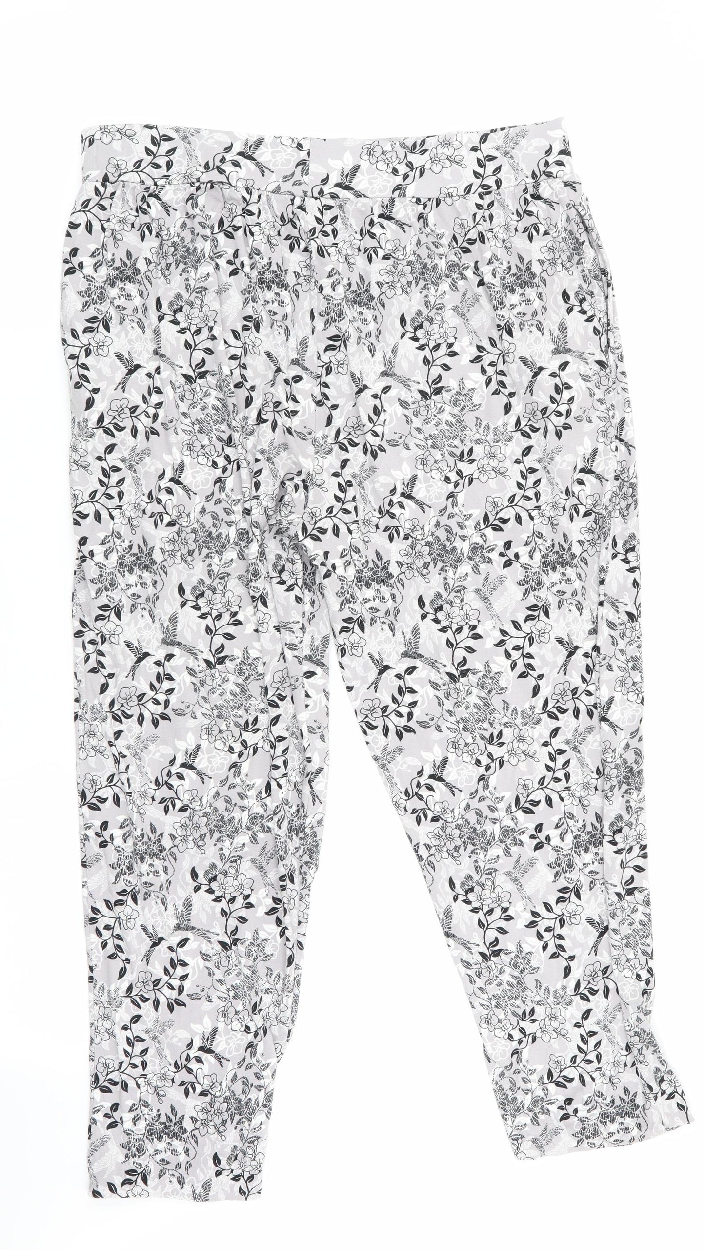 M&Co Womens Grey Floral  Bloomer Trousers Size 14 L24 in - cropped