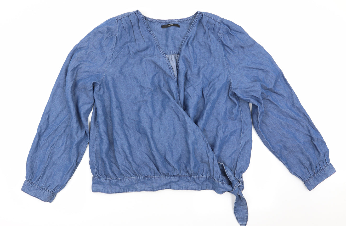 George Womens Blue   Wrap Blouse Size 14  - Hem Fastening & Side Tie