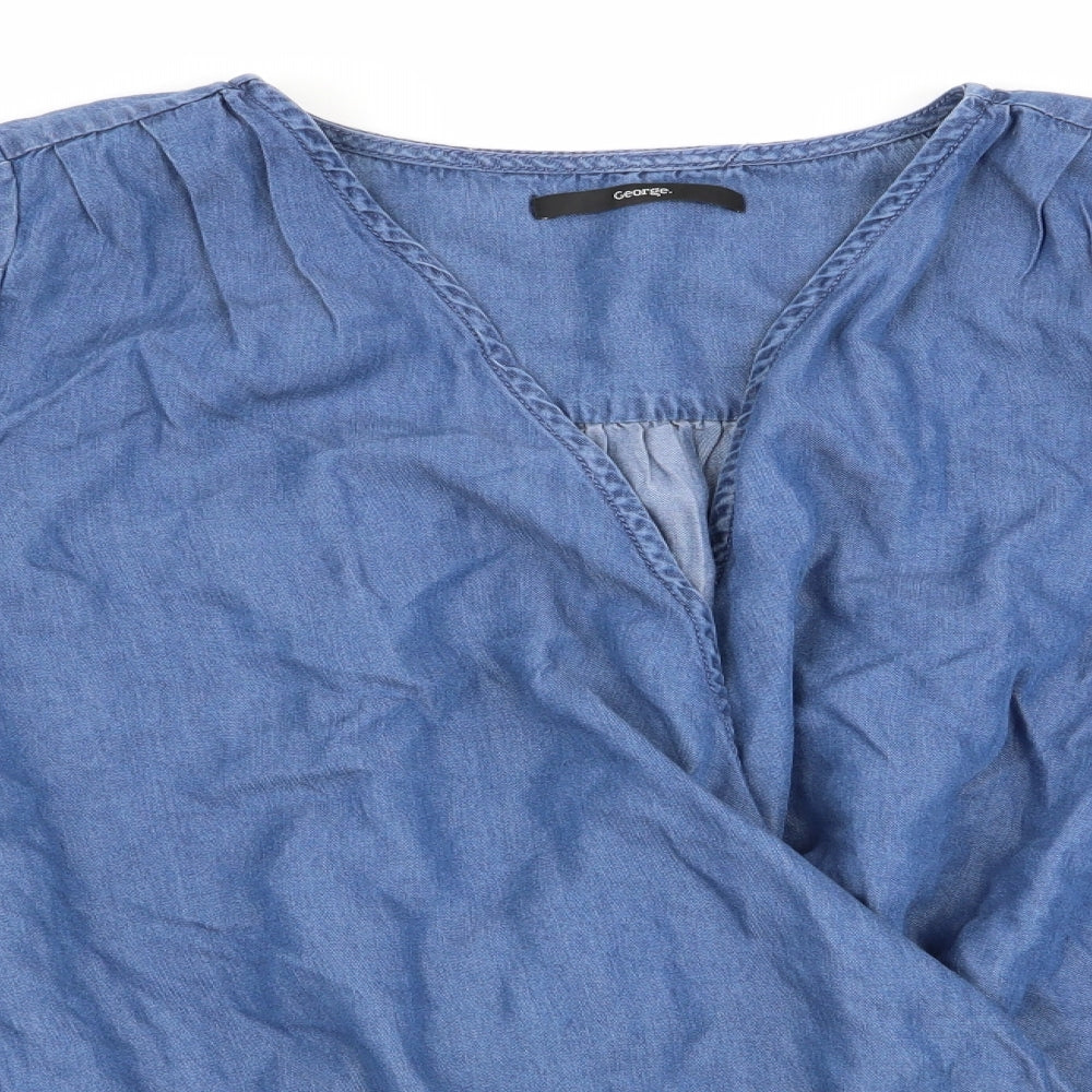 George Womens Blue   Wrap Blouse Size 14  - Hem Fastening & Side Tie