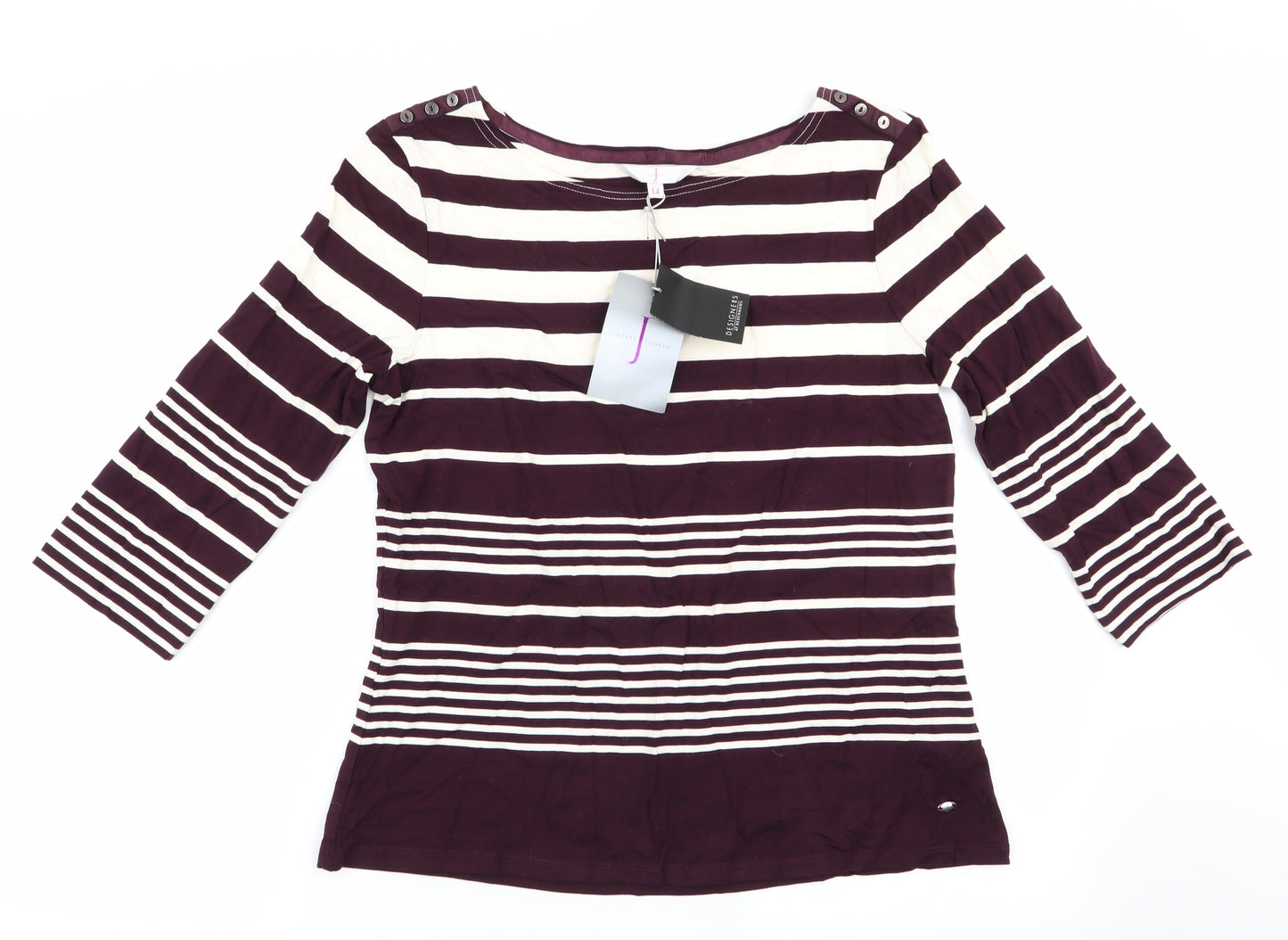 Jasper Conran Womens Purple Striped  Tunic T-Shirt Size 14