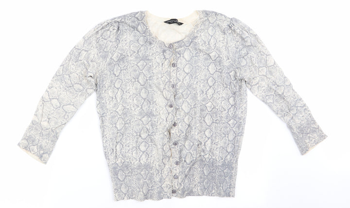 Dorothy Perkins Womens Grey Animal Print  Cardigan Jumper Size 14