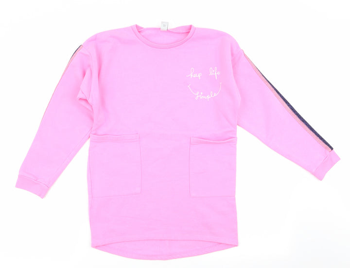 TU Girls Pink Pullover Sweatshirt Size 10-11 Years - Glitter Stripes on arms