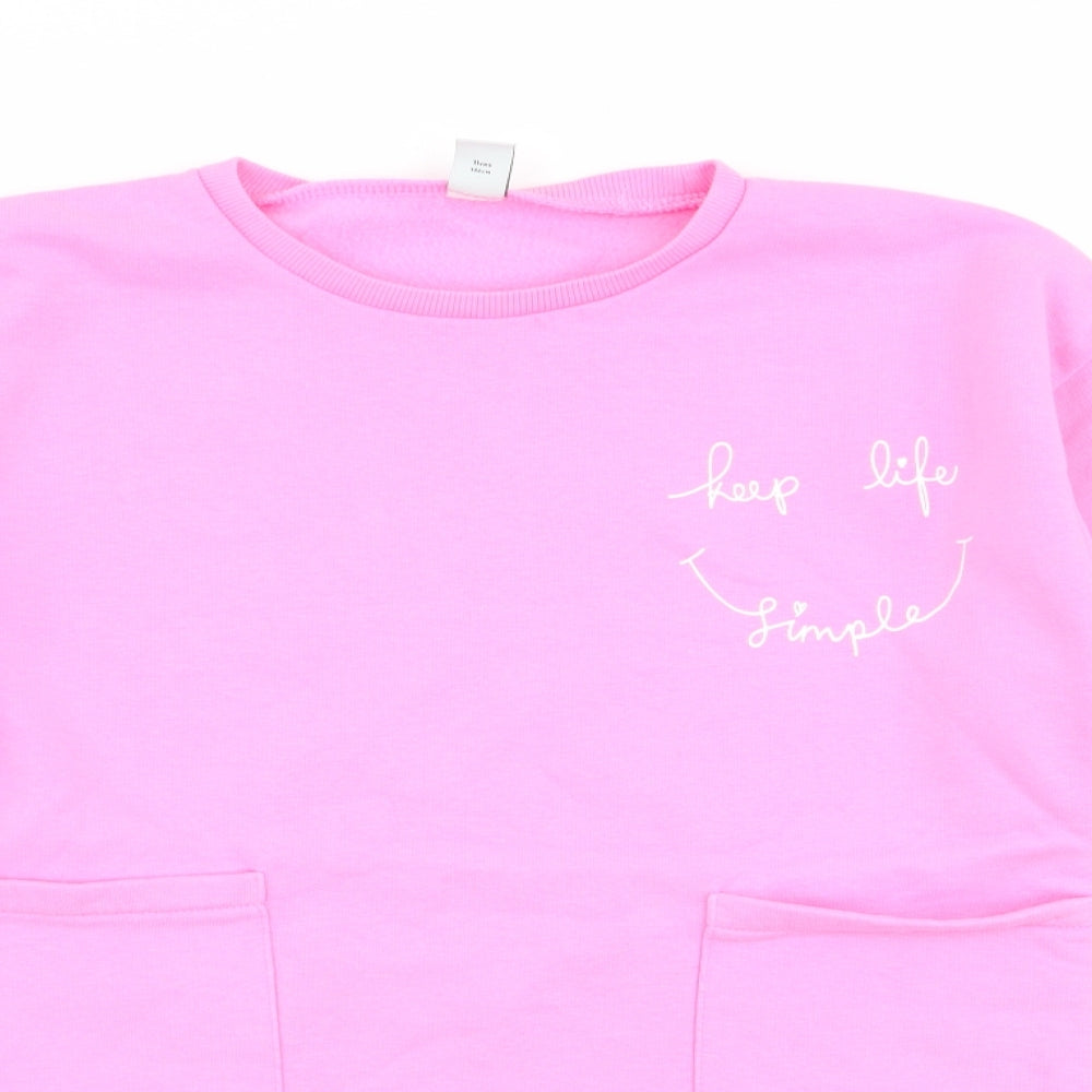 TU Girls Pink   Pullover Sweatshirt Size 10-11 Years  - Glitter Stripes on arms