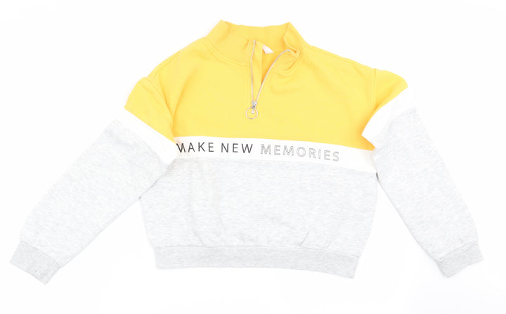 H&M Girls Yellow Colourblock  Pullover Sweatshirt Size 10-11 Years  - Make new memories