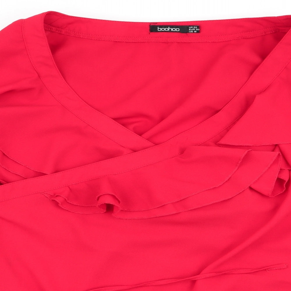 Boohoo Womens Red   Wrap Blouse Size 22