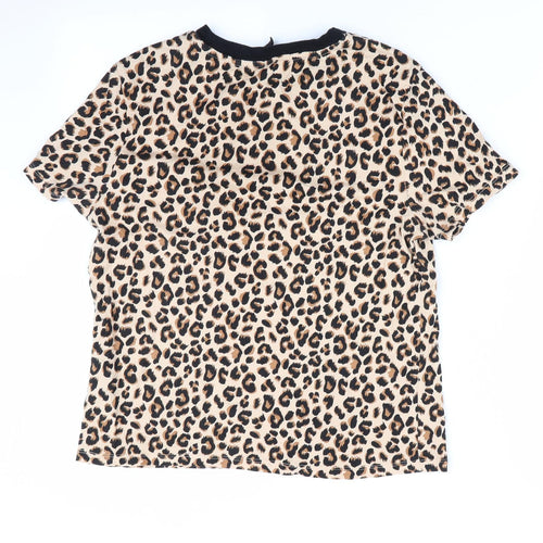 Divided Womens Beige Animal Print  Basic T-Shirt Size 10
