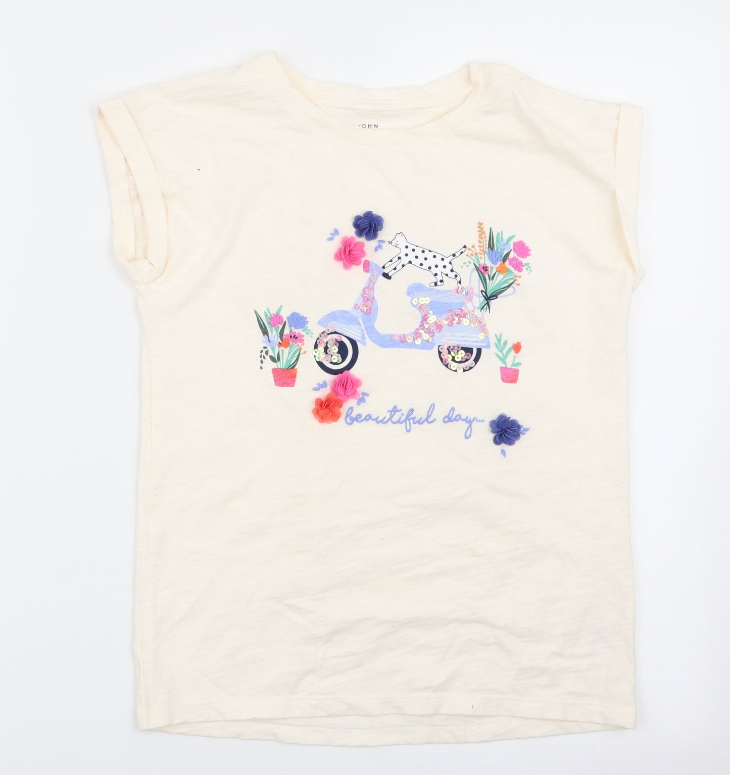 John Lewis Girls Ivory Animal Print  Basic T-Shirt Size 10 Years  - Moped & Cat