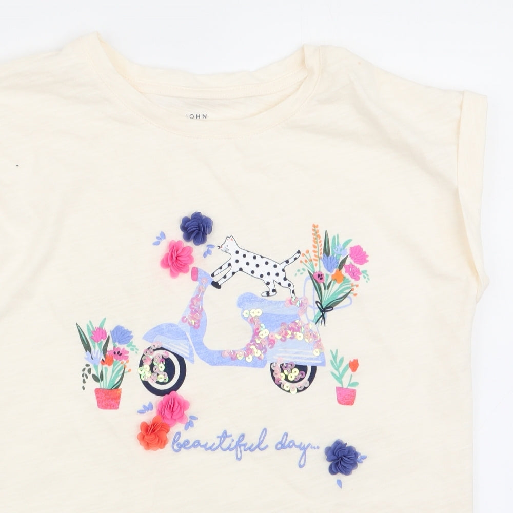 John Lewis Girls Ivory Animal Print  Basic T-Shirt Size 10 Years  - Moped & Cat