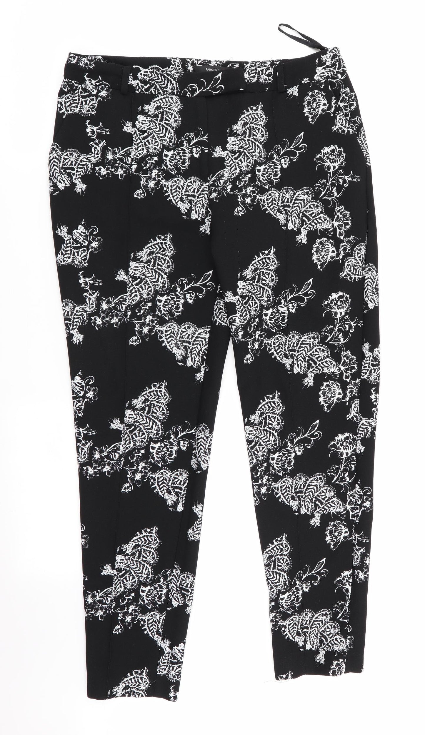 George Womens Black Floral  Dress Pants Trousers Size 10 L27 in