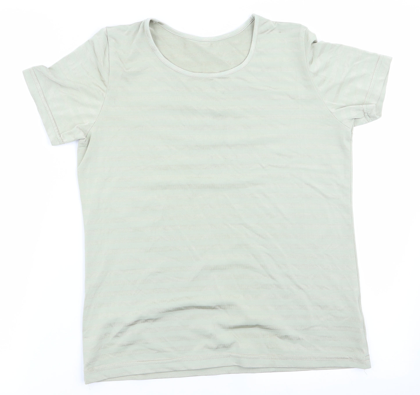 Preworn Womens Green Striped  Basic T-Shirt Size 12