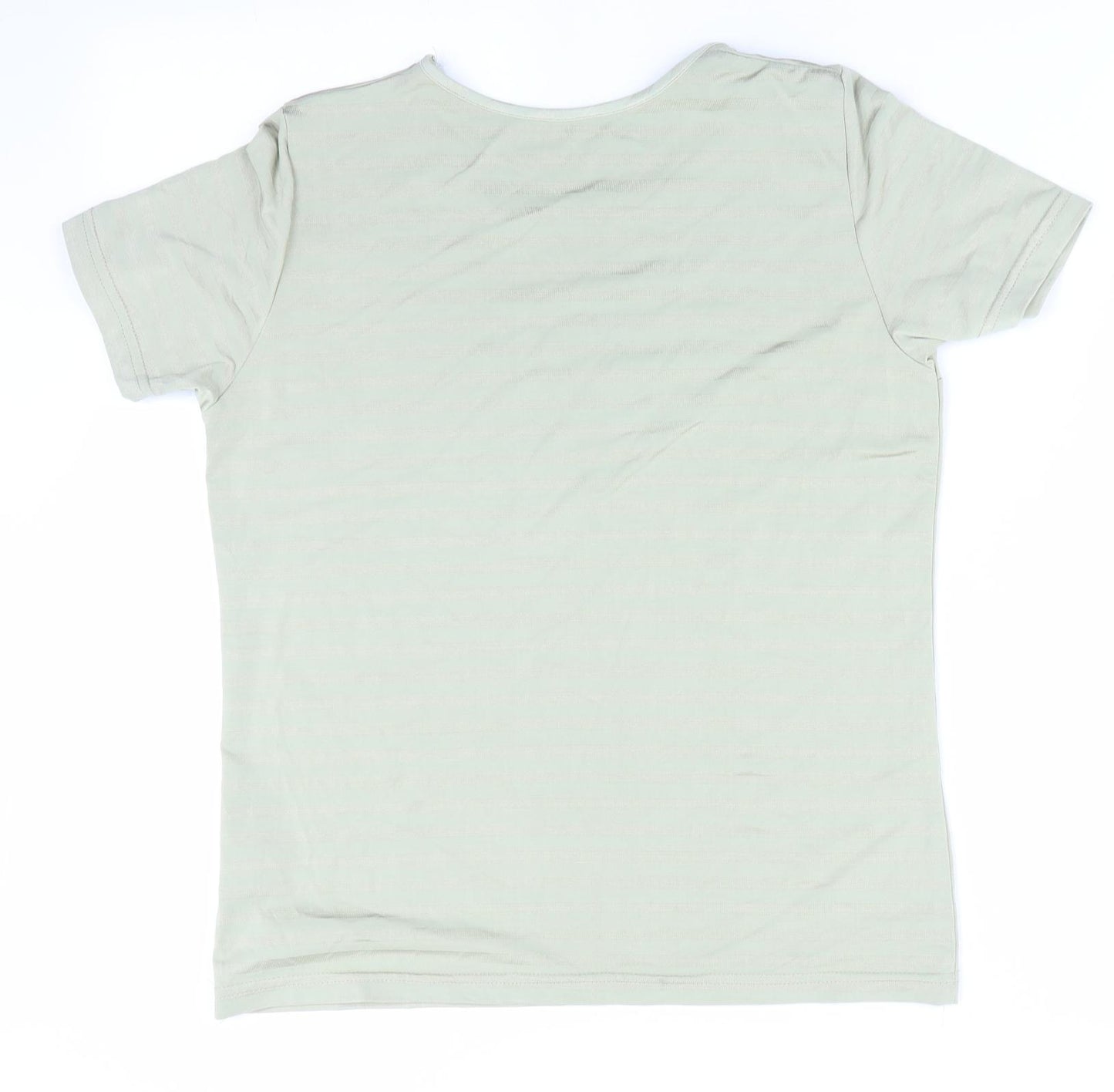 Preworn Womens Green Striped  Basic T-Shirt Size 12