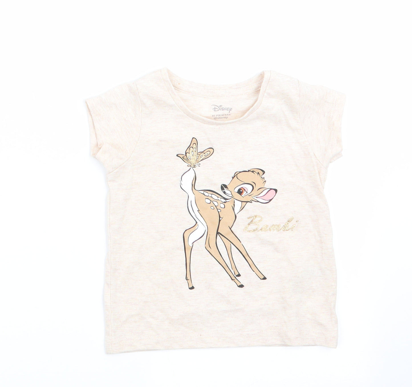 Disney b Girls Beige Animal Print  Basic T-Shirt Size 9-12 Months  - Bambi