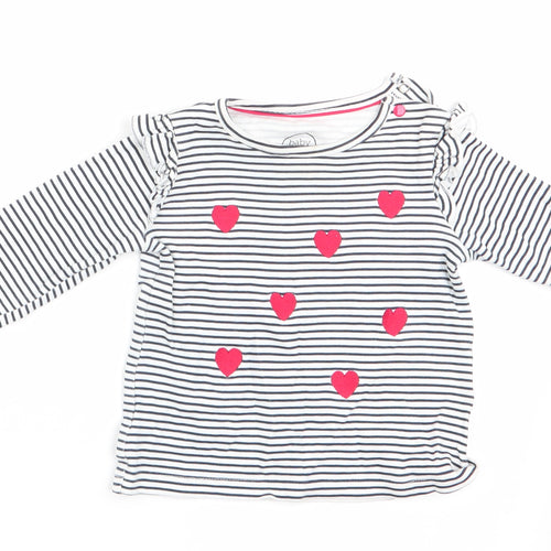 Baby Club Girls Blue Striped  Basic T-Shirt Size 9-12 Months  - Heart Print