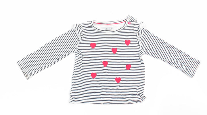 Baby Club Girls Blue Striped Basic T-Shirt Size 9-12 Months - Heart Print