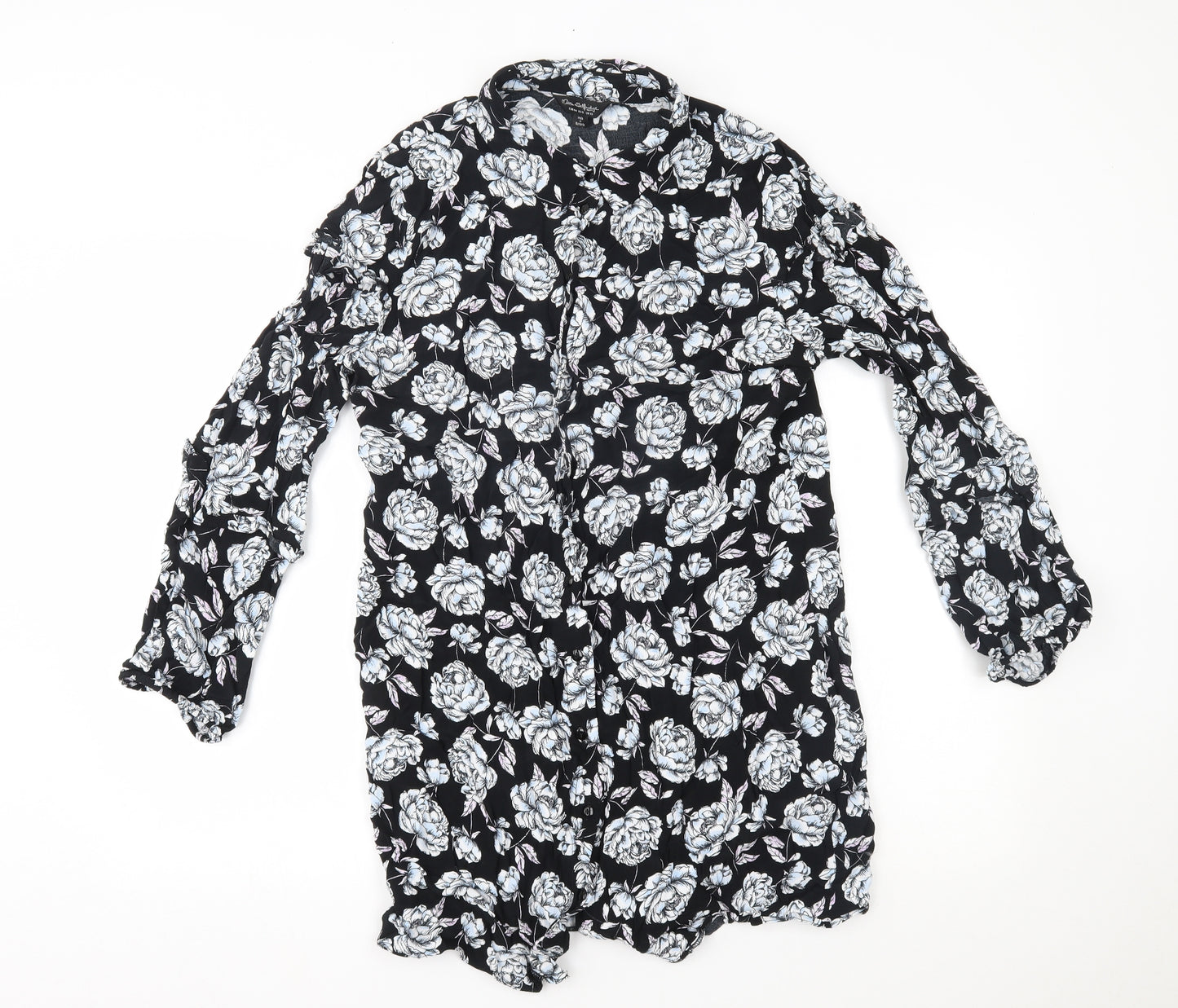 Miss Selfridge Womens Black Floral  Basic Button-Up Size 16
