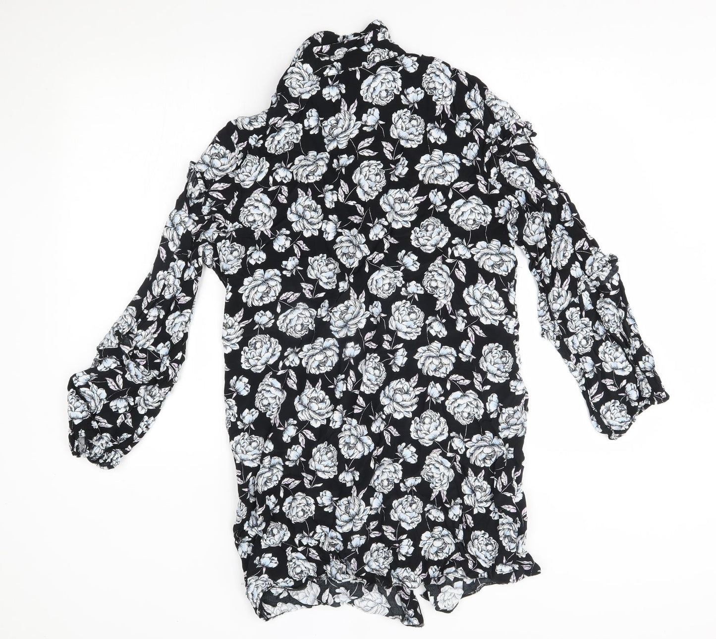 Miss Selfridge Womens Black Floral  Basic Button-Up Size 16