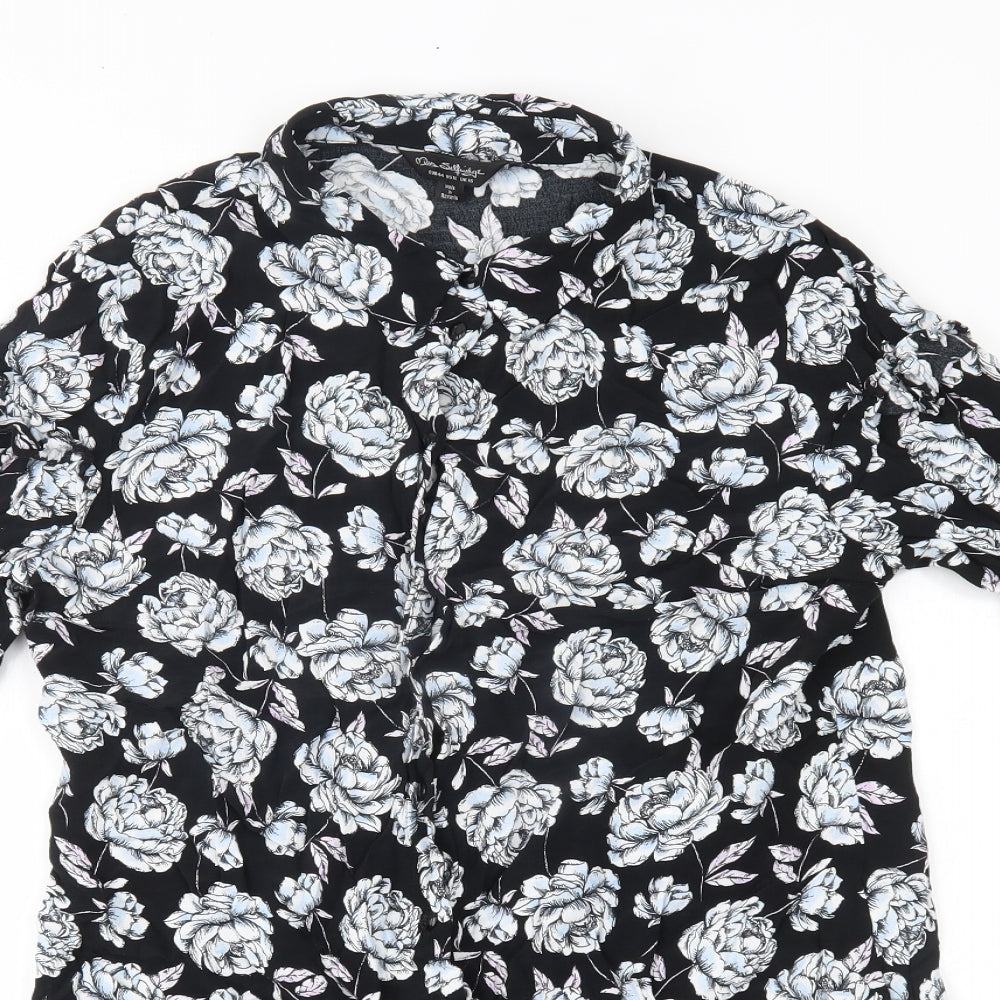 Miss Selfridge Womens Black Floral  Basic Button-Up Size 16