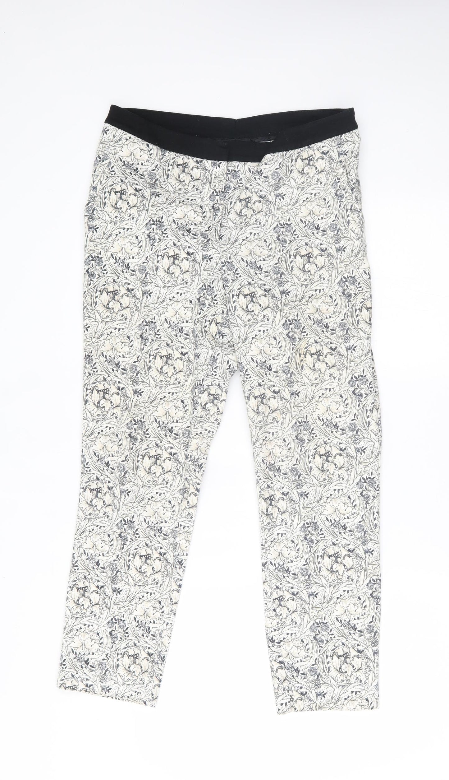 H&M Womens White Floral  Trousers  Size 31 in L25 in