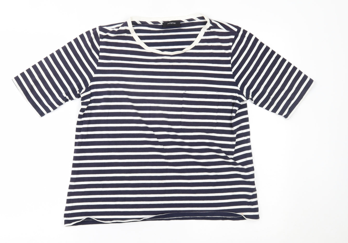 Autograph Womens Blue Striped  Basic T-Shirt Size 14