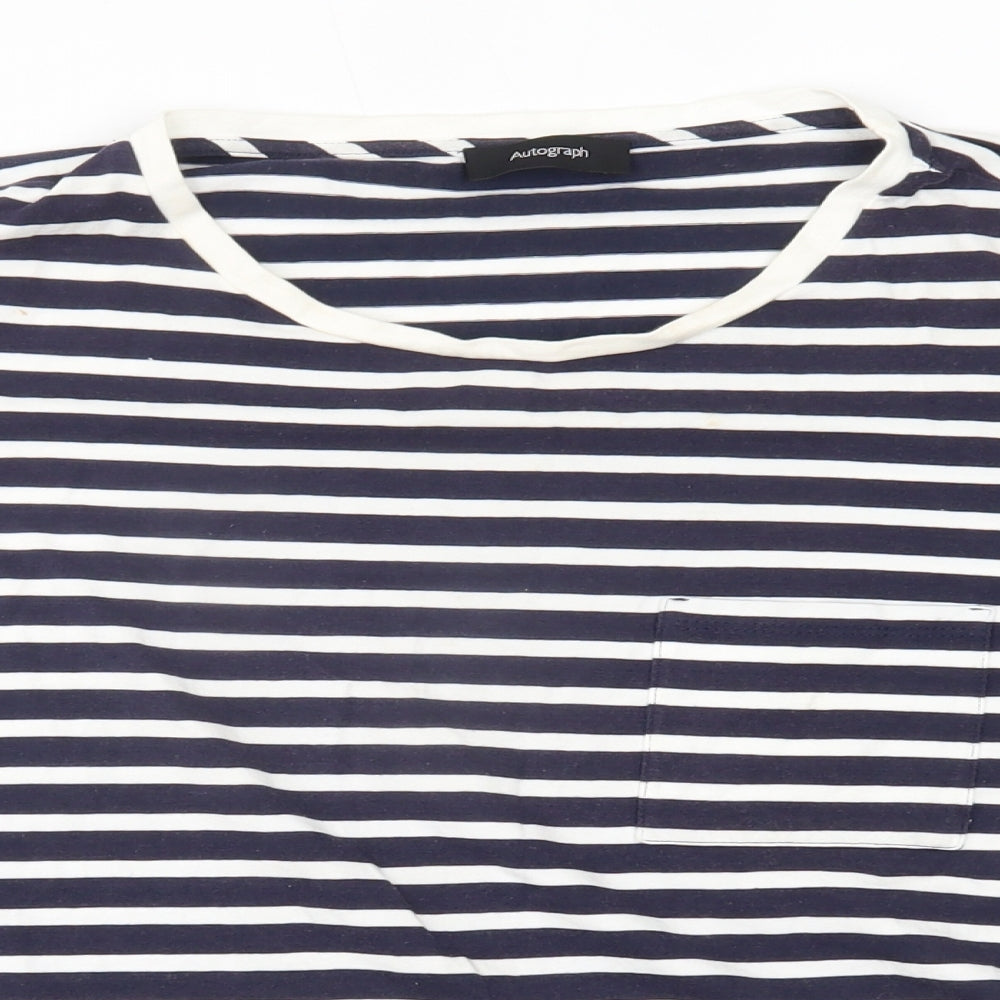 Autograph Womens Blue Striped  Basic T-Shirt Size 14