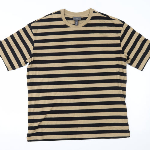 H&M Mens Beige Striped   T-Shirt Size M