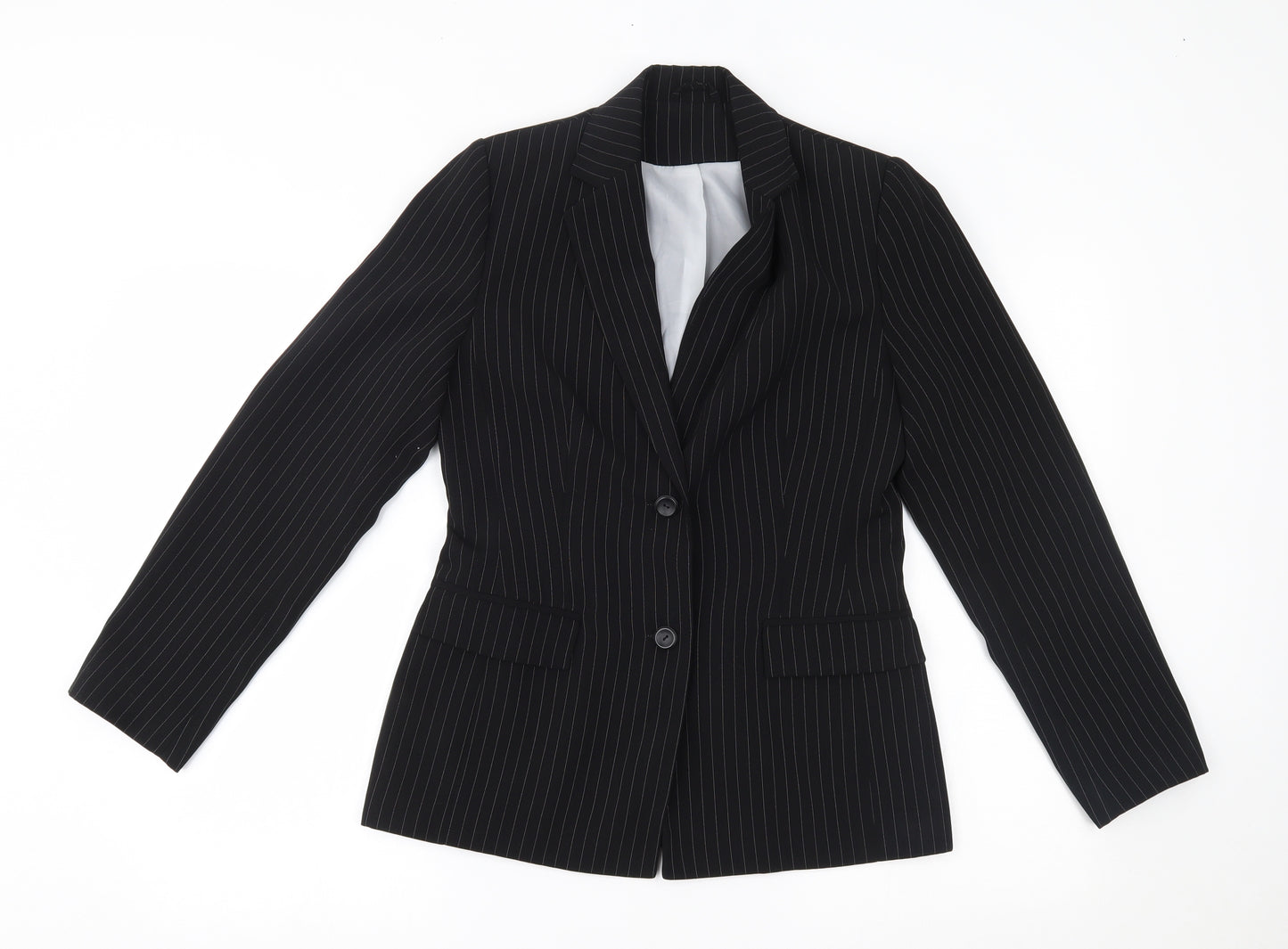 NLCollection Womens Black Striped  Jacket Blazer Size 10