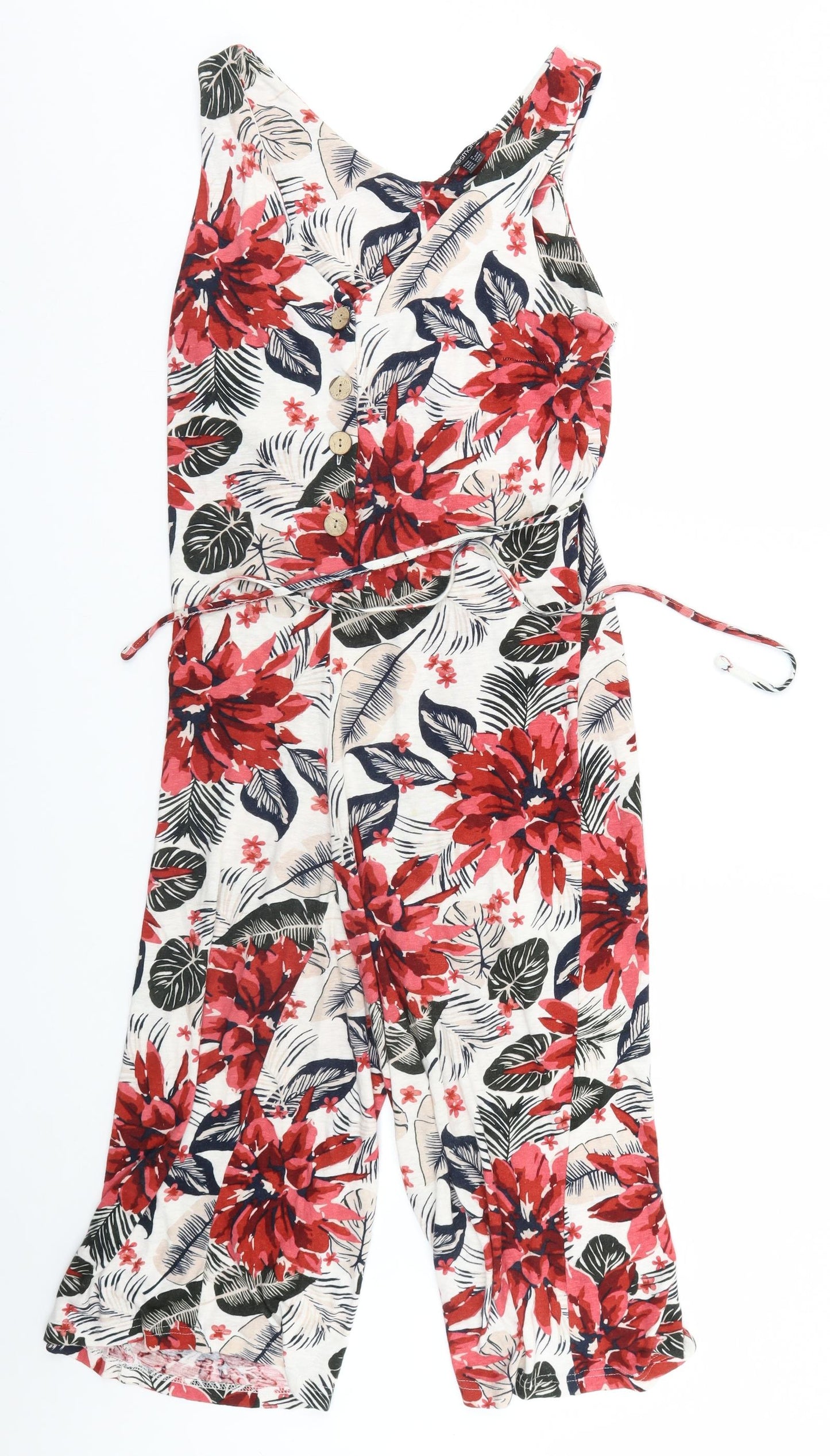 ESMARA Womens White Floral  Jumpsuit Outfit/Set Size S L18 in