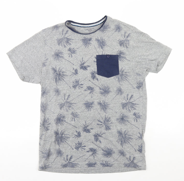 Easy Mens Grey Floral T-Shirt Size M