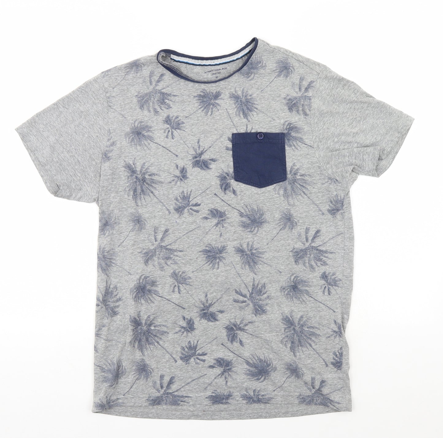 Easy Mens Grey Floral   T-Shirt Size M