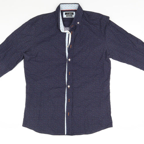 J.L. Berlue Mens Blue Geometric   Button-Up Size L