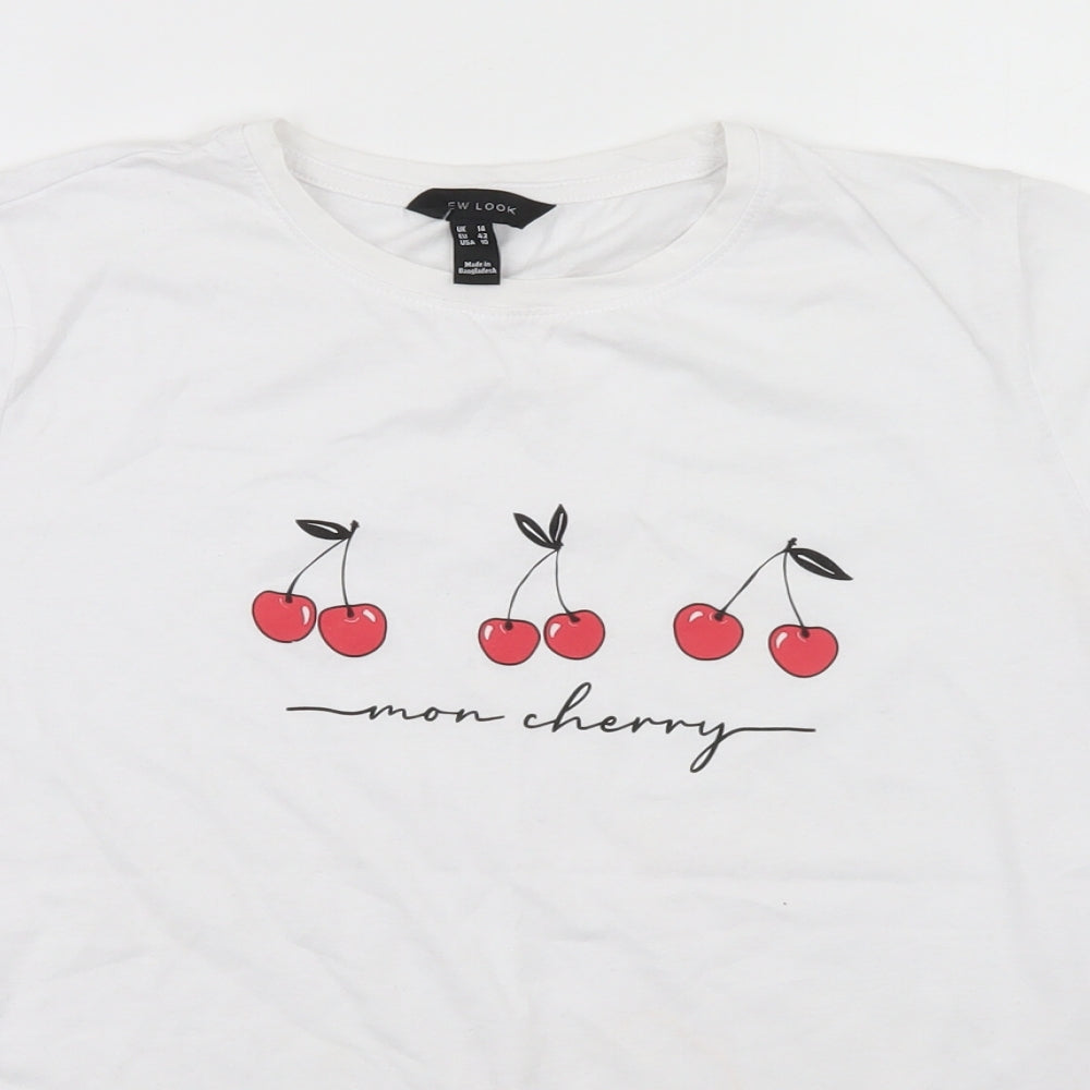 New Look Womens White   Basic T-Shirt Size 14  - Mon cherry