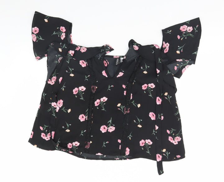 Divided Womens Black Floral Basic Blouse Size 8