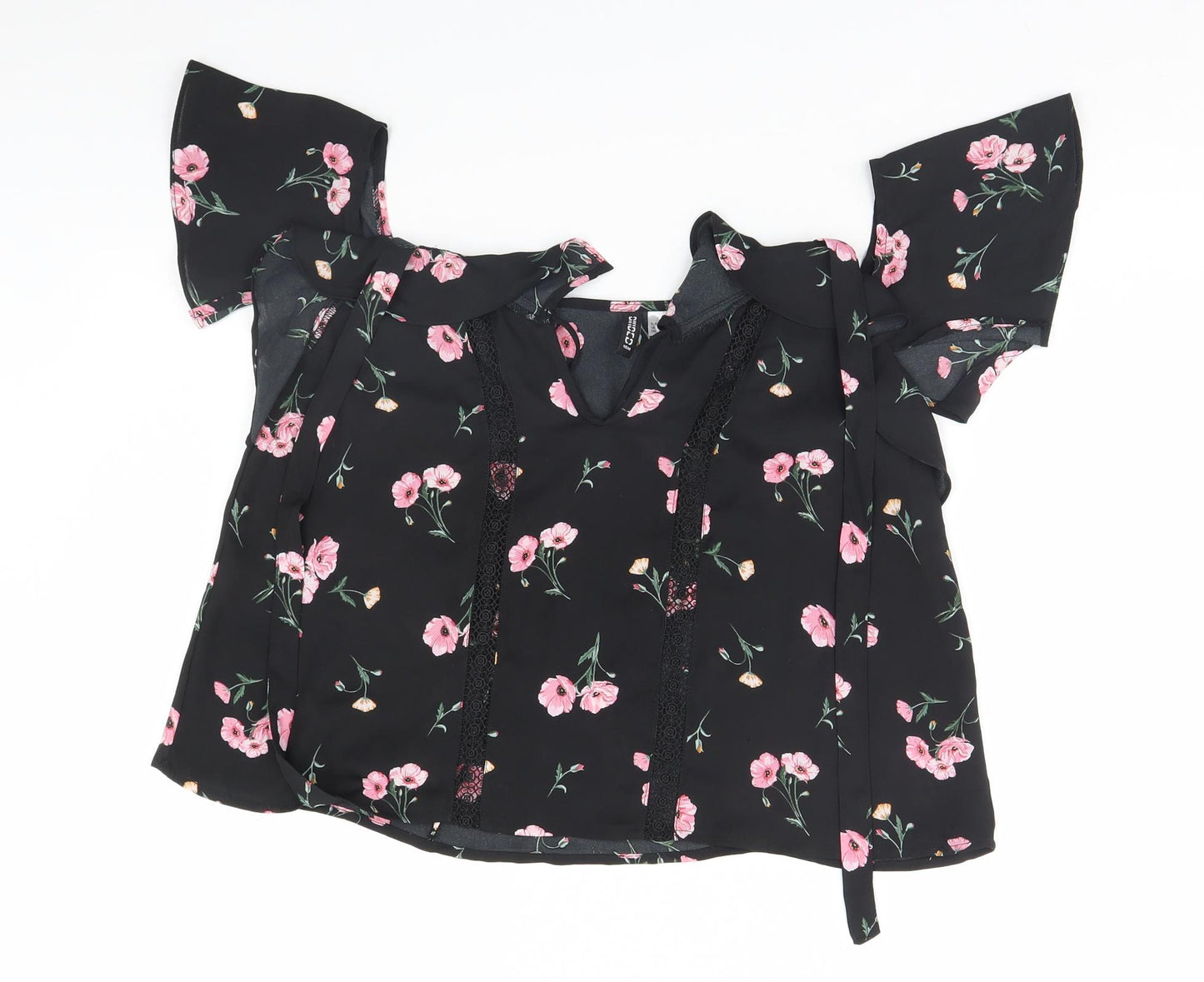 Divided Womens Black Floral  Basic Blouse Size 8
