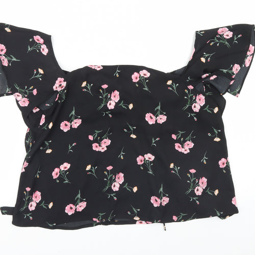 Divided Womens Black Floral  Basic Blouse Size 8