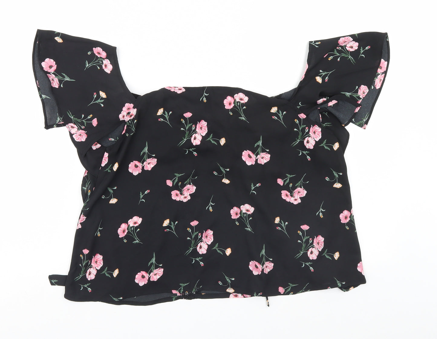 Divided Womens Black Floral  Basic Blouse Size 8